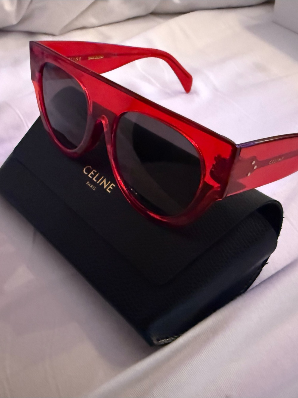 Celine Red Transparent Acetate Cat-Eye Sunglasses, new never worn